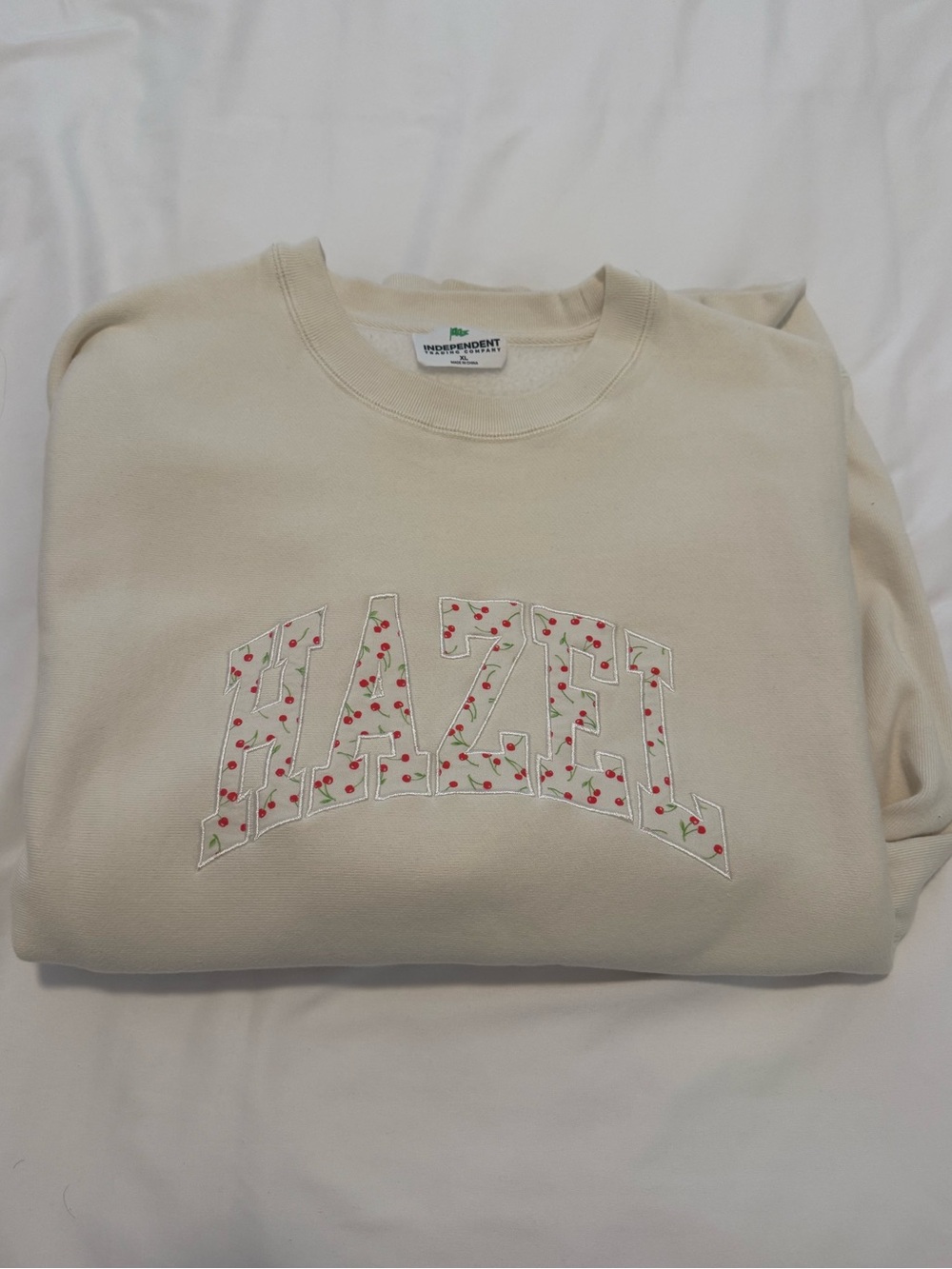 HAZEL Cherry Print Cream Crewneck Sweatshirt